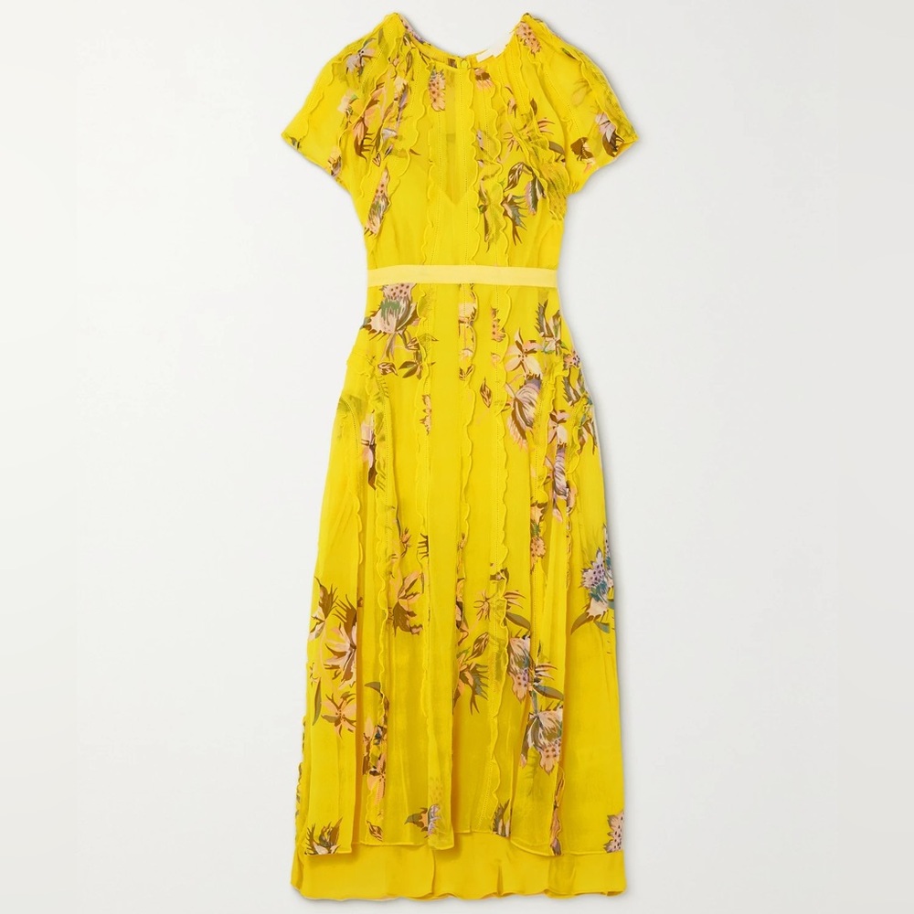 JASON WU COLLECTION Crinkle Chiffon Midi Dress | Silk Floral Romantic Size 6